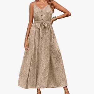 Elegant Tan Maxi Dress with Belt